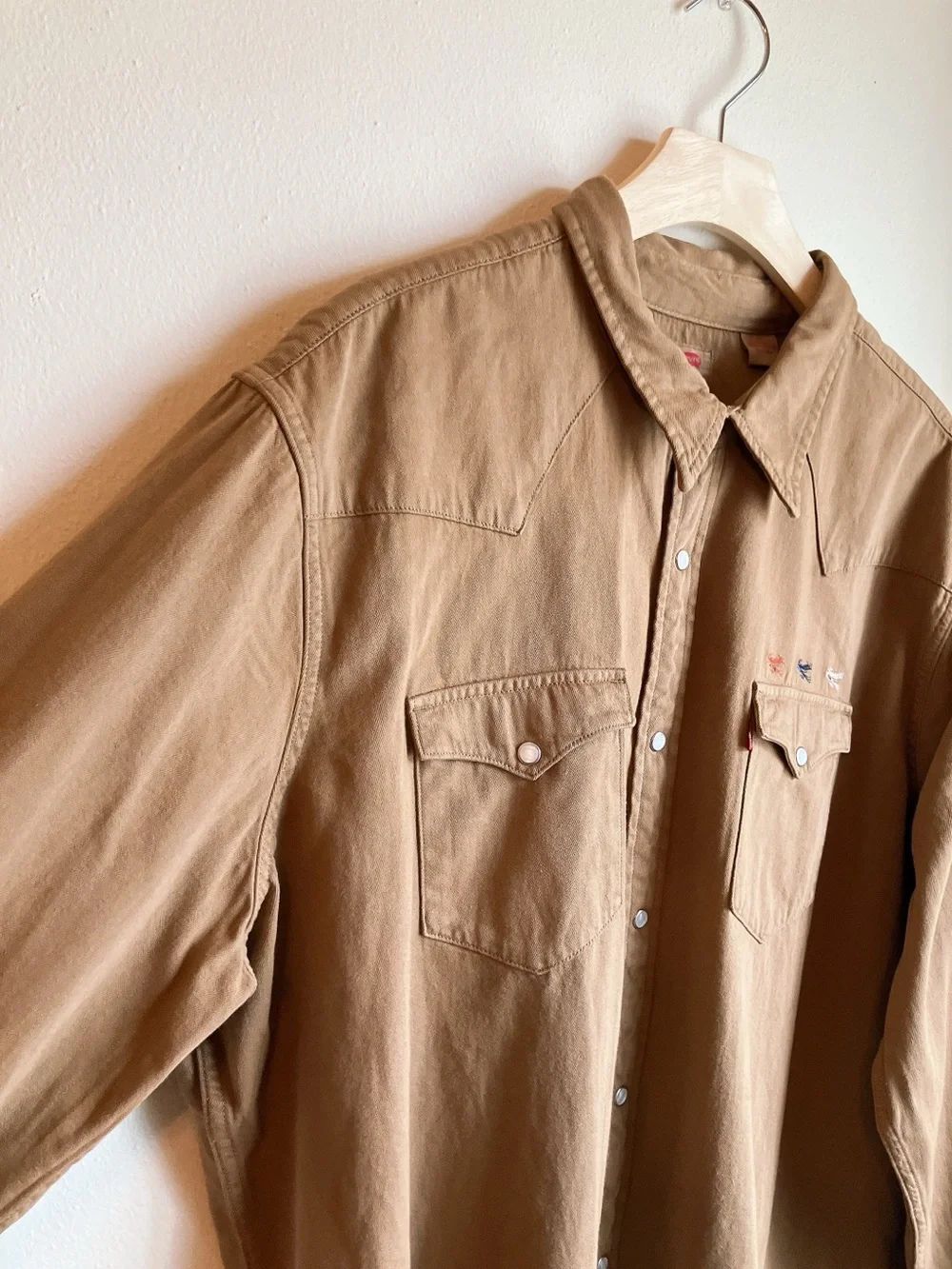 Levi’s Denim Pearl Button-Down Longsleeve Collared Jean Shirt Brown 2-XL Western - Picture 4 of 15